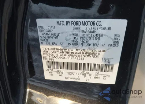 2011 Ford Escape Xlt z USA, uszkodzony, nr VIN 1FMCU9DG8BKB45285